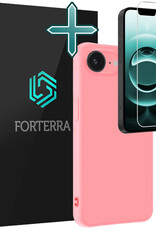 Forterra Forterra iPhone 16E Hoesje Siliconen Met Screenprotector Met Dichte Notch - Lichtroze