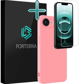 Forterra Forterra iPhone 16E Hoesje Siliconen Met Screenprotector Met Dichte Notch - Lichtroze
