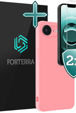 Forterra Forterra iPhone 16E Hoesje Siliconen Met 2x Screenprotector Met Dichte Notch - Lichtroze