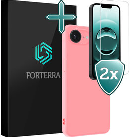 Forterra Forterra iPhone 16E Hoesje Siliconen Met 2x Screenprotector Met Dichte Notch - Lichtroze