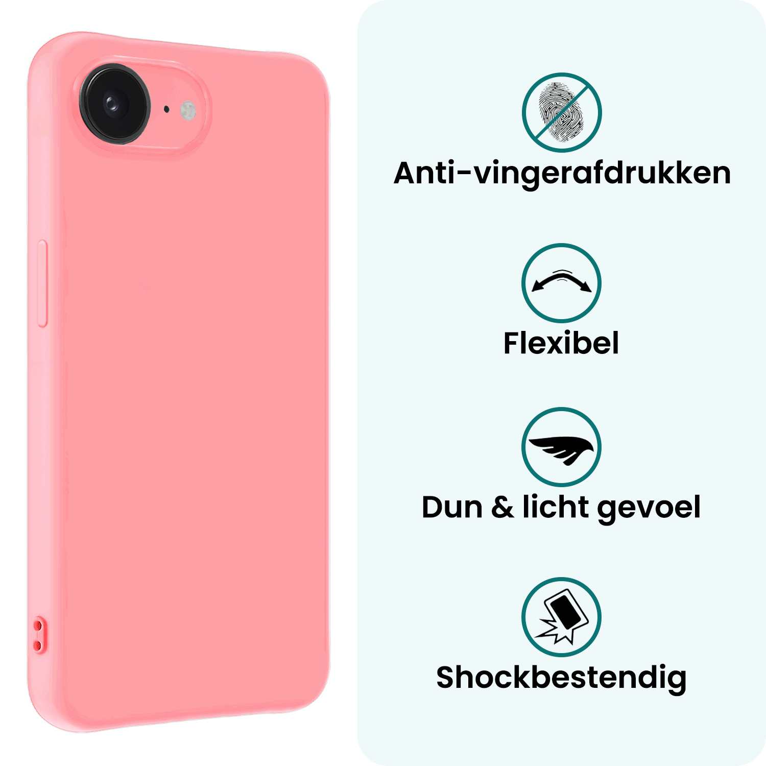 Forterra Forterra iPhone 16E Hoesje Siliconen Met 2x Screenprotector Met Dichte Notch - Lichtroze