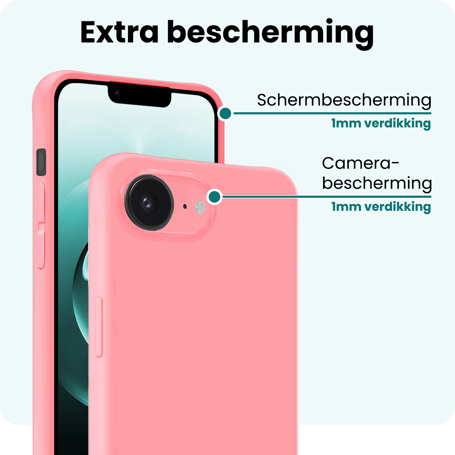 Forterra Forterra iPhone 16E Hoesje Siliconen Met 2x Screenprotector Met Dichte Notch - Lichtroze