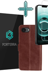Forterra Forterra iPhone 16E Hoesje Bookcase Met Screenprotector - Bruin