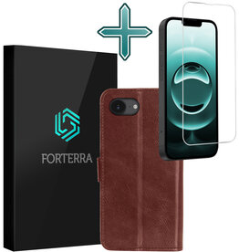 Forterra Forterra iPhone 16E Hoesje Bookcase Met Screenprotector - Bruin