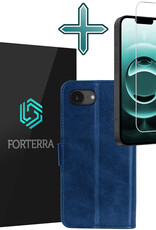 Forterra Forterra iPhone 16E Hoesje Bookcase Met Screenprotector - Donkerblauw