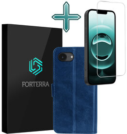 Forterra Forterra iPhone 16E Hoesje Bookcase Met Screenprotector - Donkerblauw