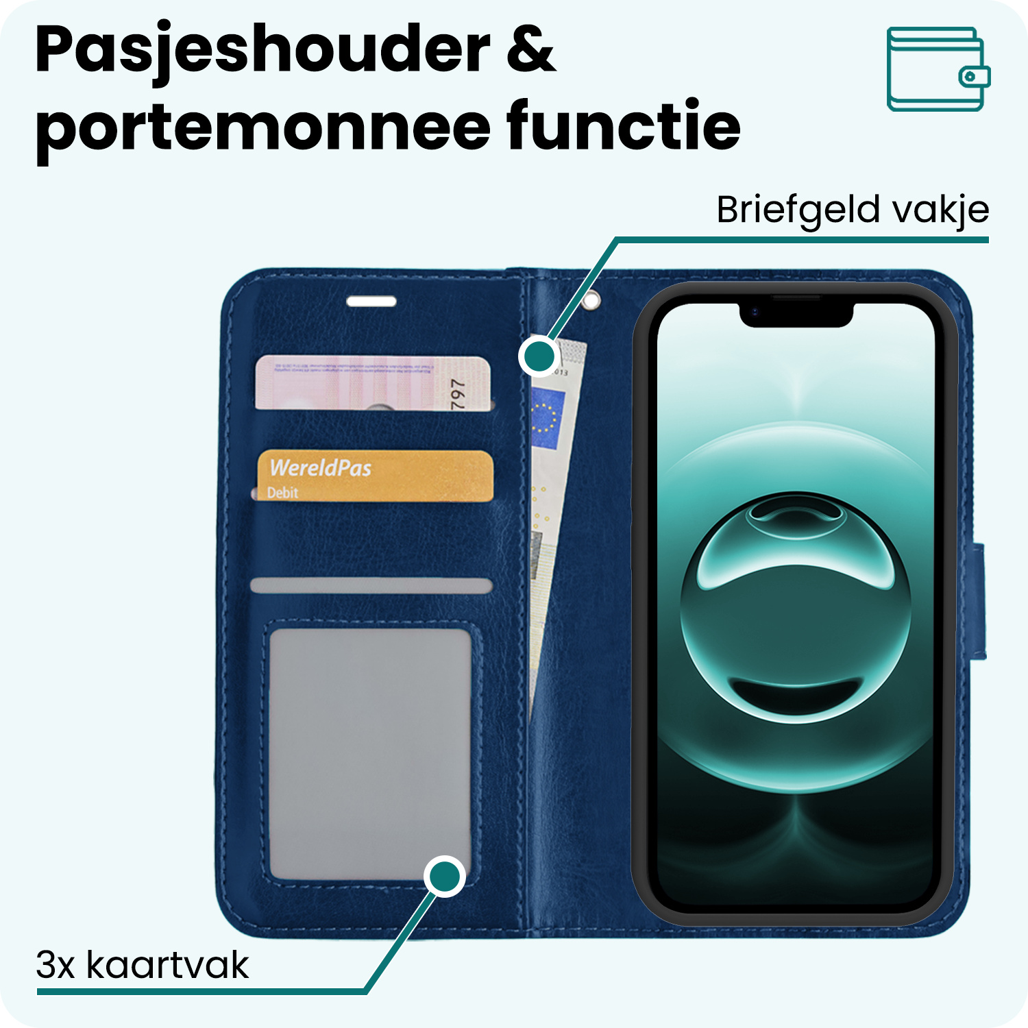 Forterra Forterra iPhone 16E Hoesje Bookcase Met Screenprotector - Donkerblauw