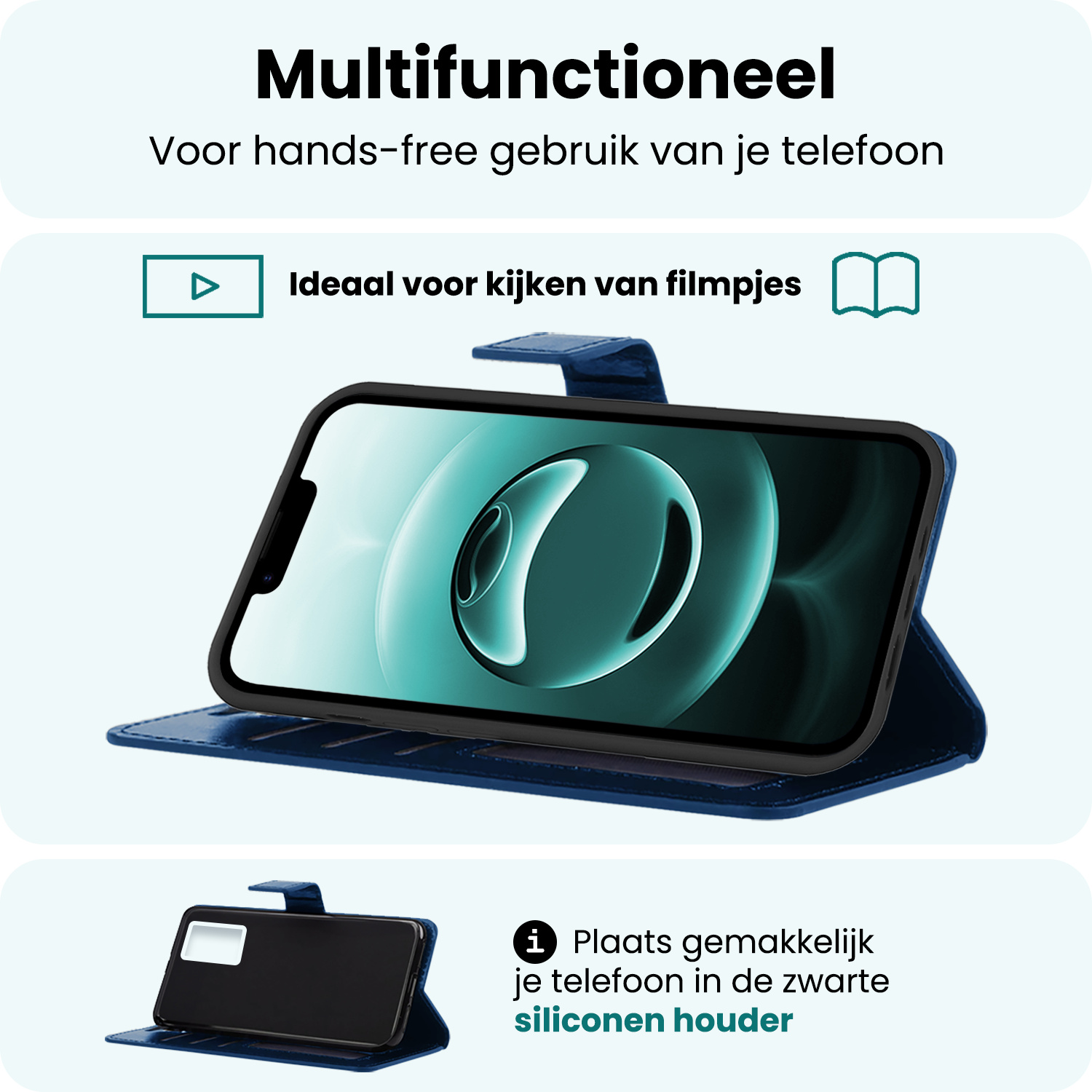 Forterra Forterra iPhone 16E Hoesje Bookcase Met Screenprotector - Donkerblauw