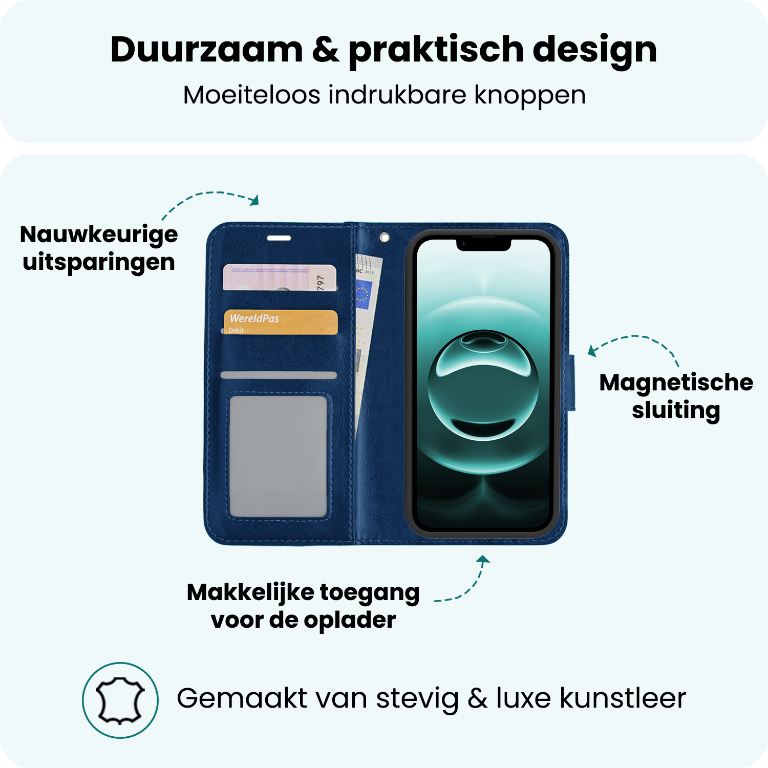 Forterra Forterra iPhone 16E Hoesje Bookcase Met Screenprotector - Donkerblauw