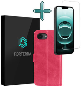 Forterra Forterra iPhone 16E Hoesje Bookcase Met Screenprotector - Donkerroze