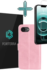 Forterra Forterra iPhone 16E Hoesje Bookcase Met Screenprotector - Lichtroze