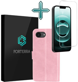 Forterra Forterra iPhone 16E Hoesje Bookcase Met Screenprotector - Lichtroze