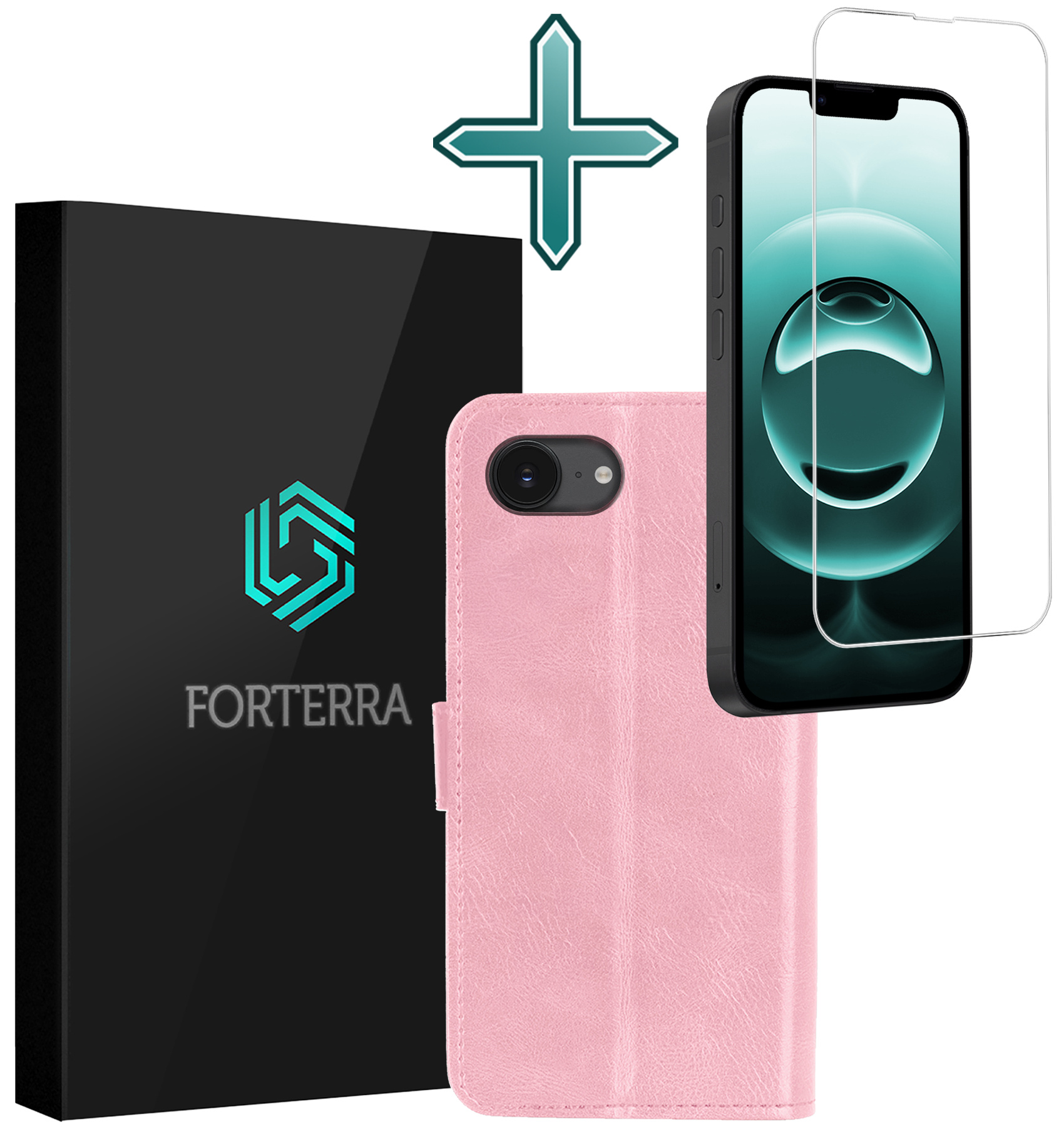 Forterra Forterra iPhone 16E Hoesje Bookcase Met Screenprotector - Lichtroze
