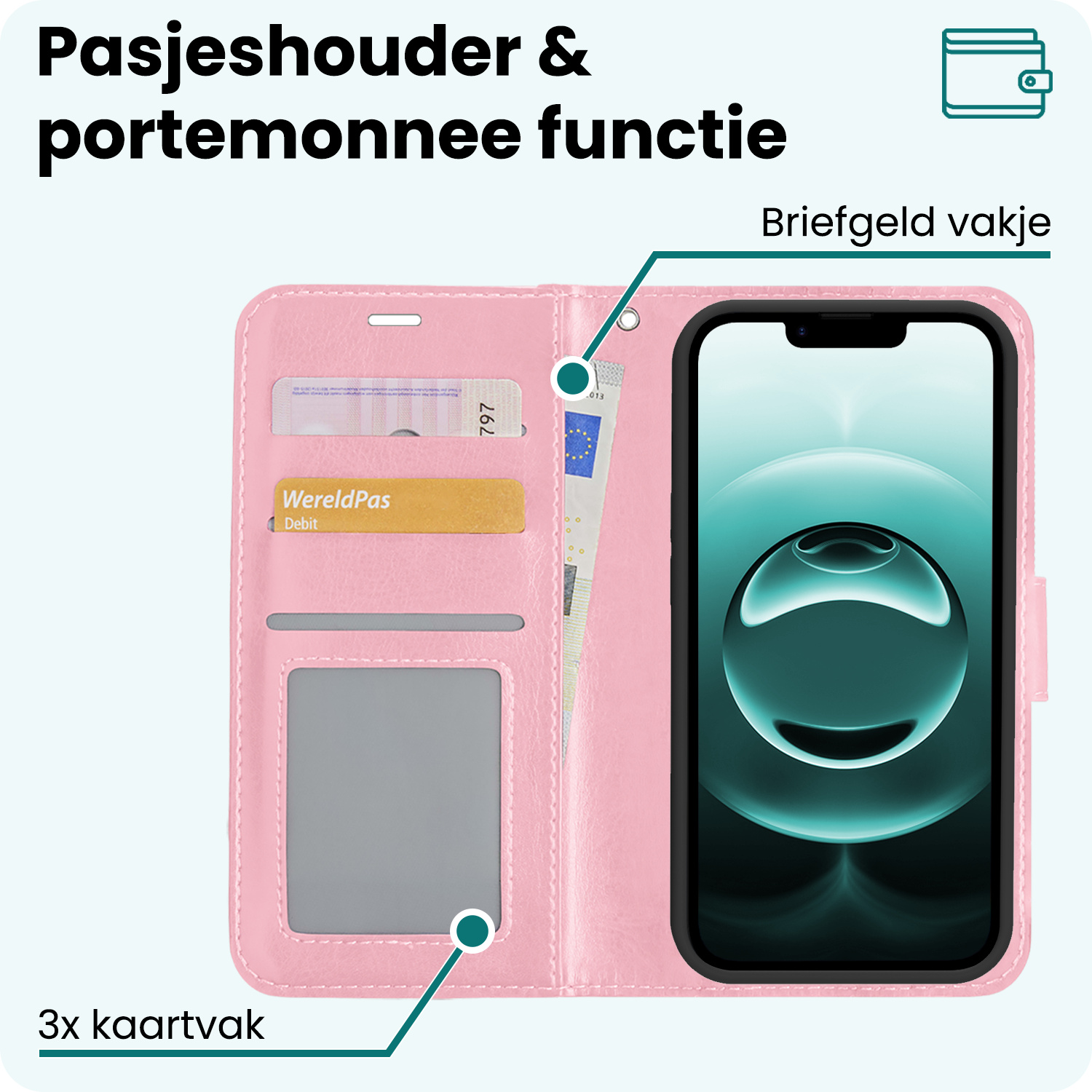 Forterra Forterra iPhone 16E Hoesje Bookcase Met Screenprotector - Lichtroze
