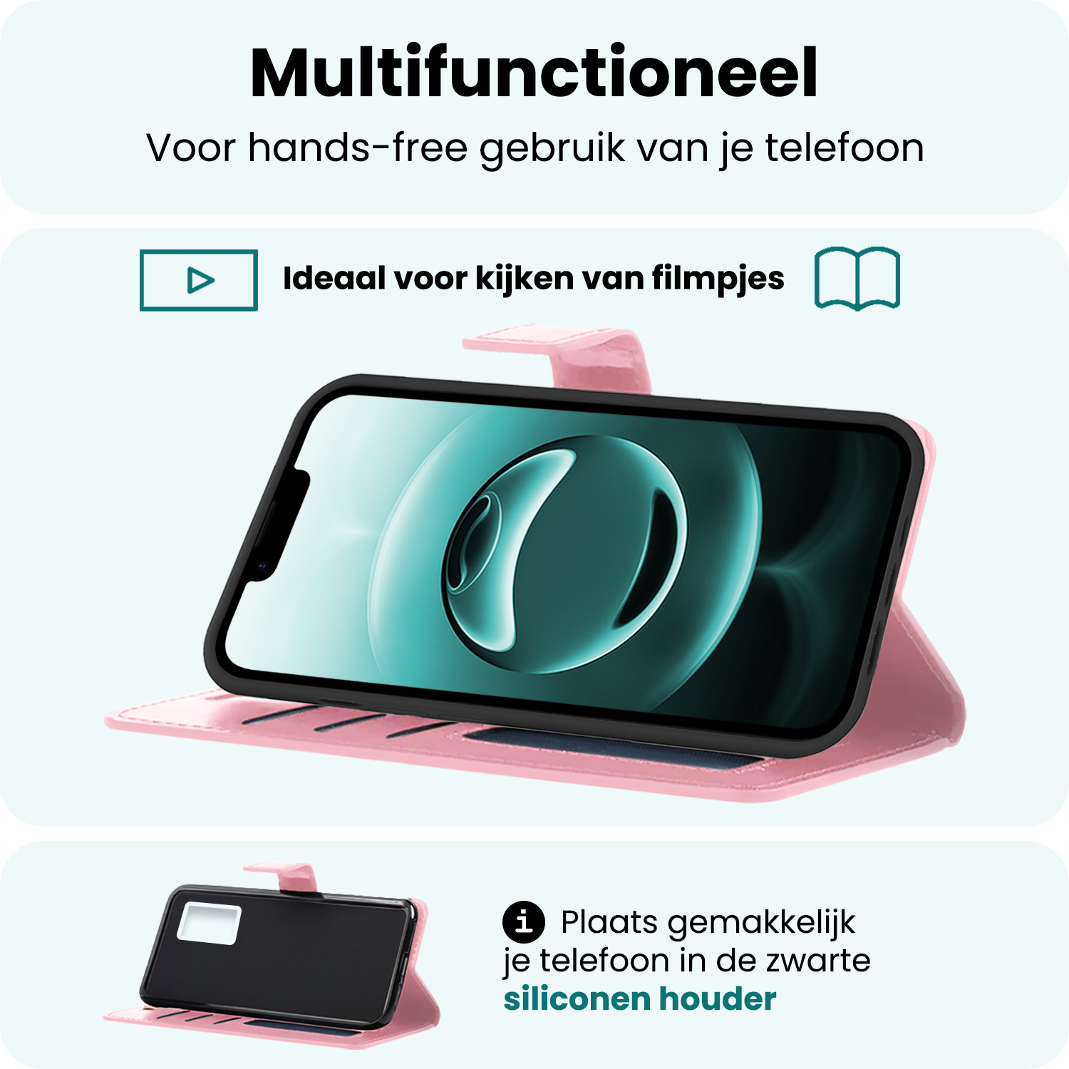 Forterra Forterra iPhone 16E Hoesje Bookcase Met Screenprotector - Lichtroze