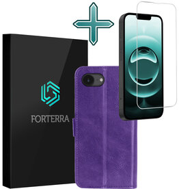 Forterra Forterra iPhone 16E Hoesje Bookcase Met Screenprotector - Paars