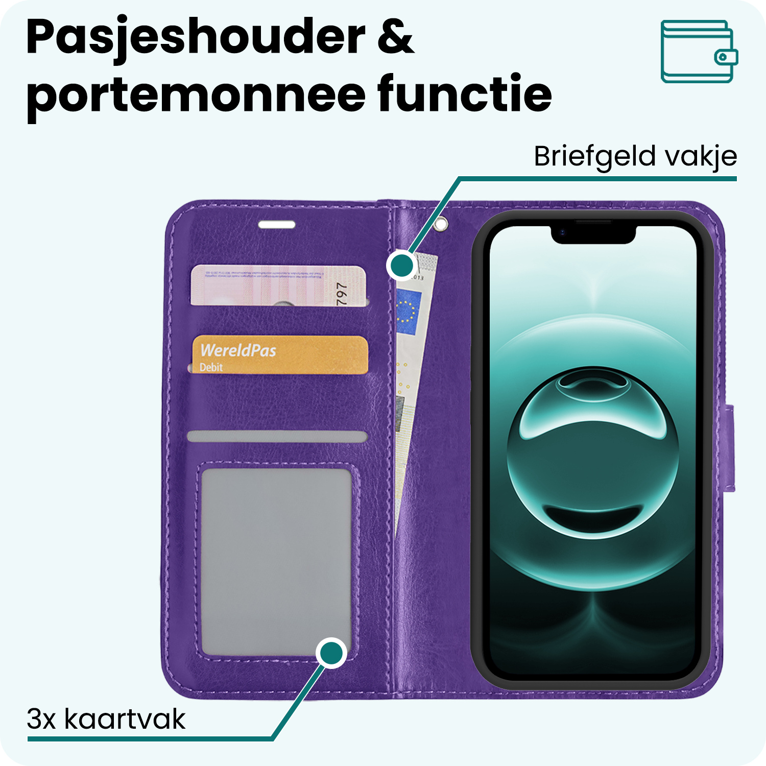 Forterra Forterra iPhone 16E Hoesje Bookcase Met Screenprotector - Paars
