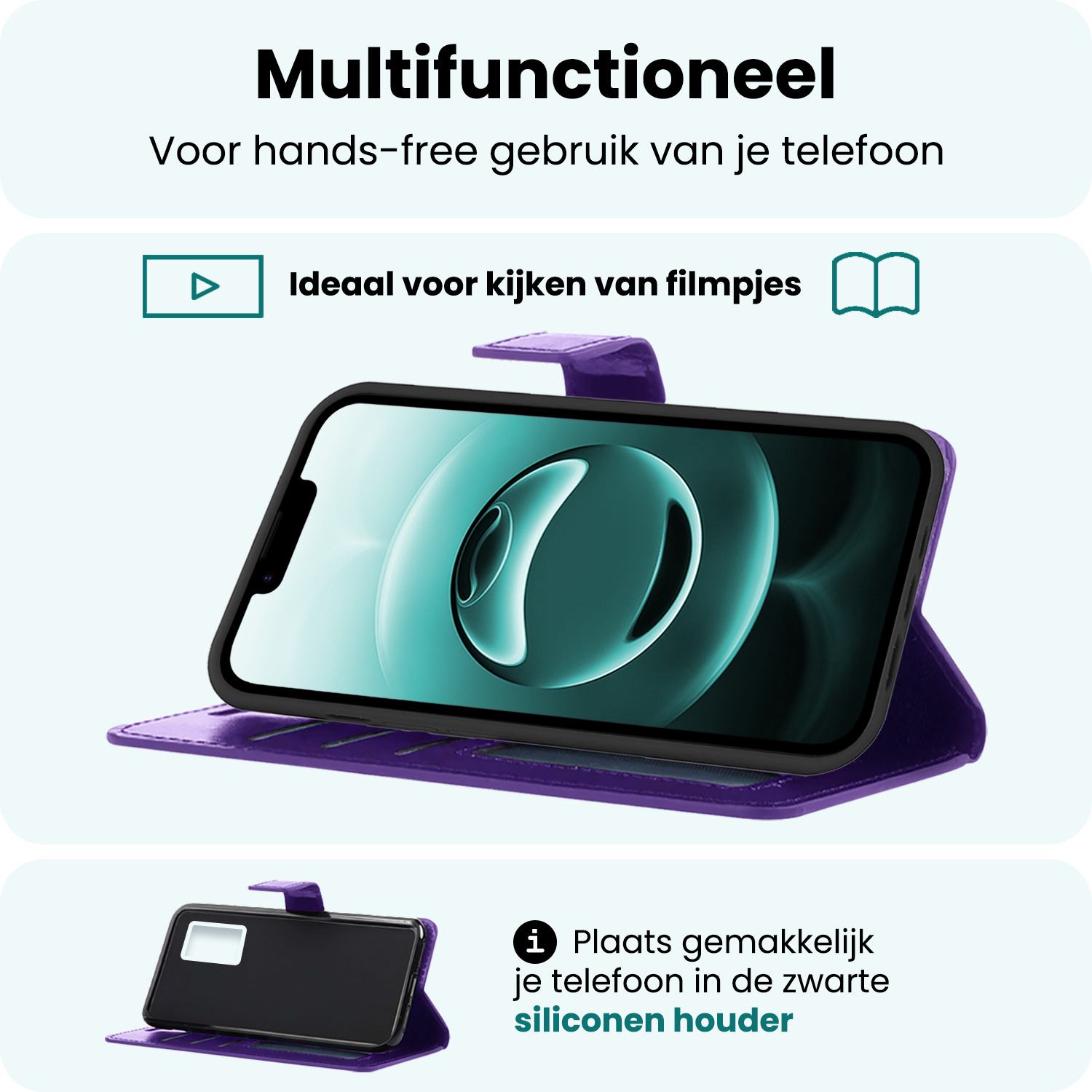 Forterra Forterra iPhone 16E Hoesje Bookcase Met Screenprotector - Paars