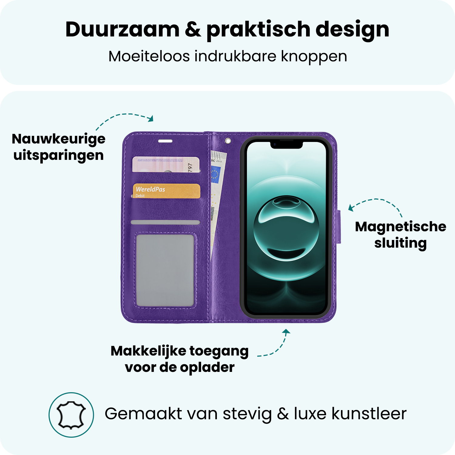 Forterra Forterra iPhone 16E Hoesje Bookcase Met Screenprotector - Paars