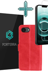 Forterra Forterra iPhone 16E Hoesje Bookcase Met Screenprotector - Rood