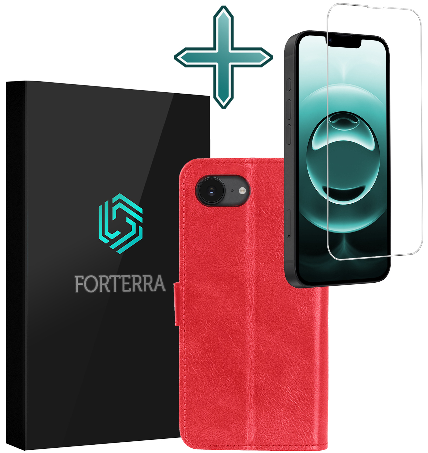 Forterra Forterra iPhone 16E Hoesje Bookcase Met Screenprotector - Rood