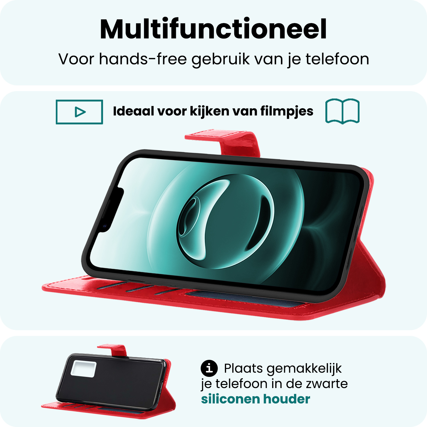 Forterra Forterra iPhone 16E Hoesje Bookcase Met Screenprotector - Rood
