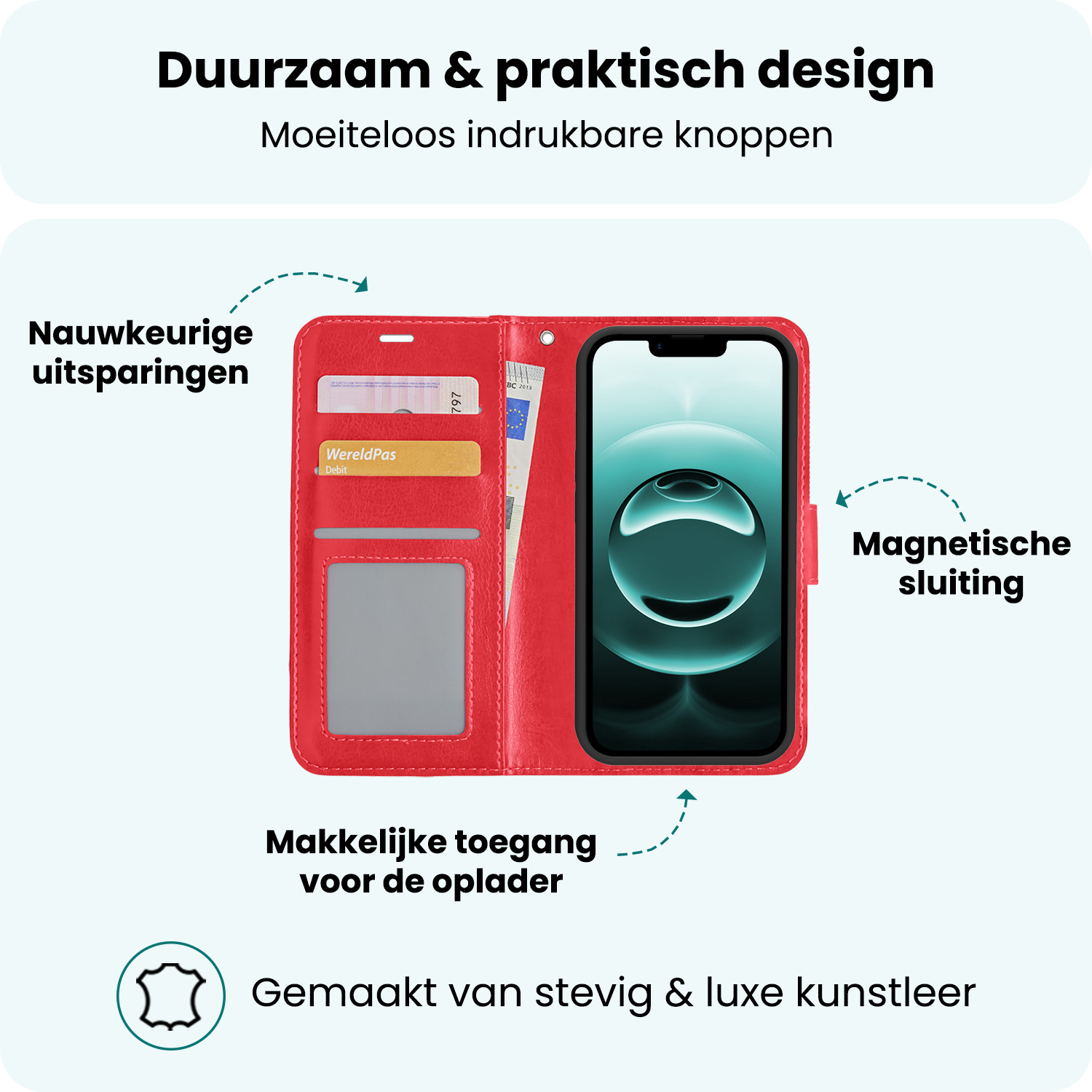 Forterra Forterra iPhone 16E Hoesje Bookcase Met Screenprotector - Rood