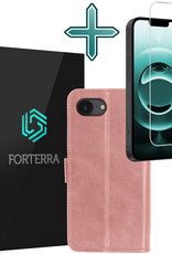 Forterra Forterra iPhone 16E Hoesje Bookcase Met Screenprotector - Rose Goud
