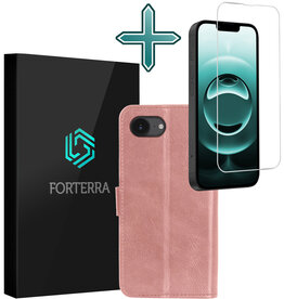 Forterra Forterra iPhone 16E Hoesje Bookcase Met Screenprotector - Rose Goud