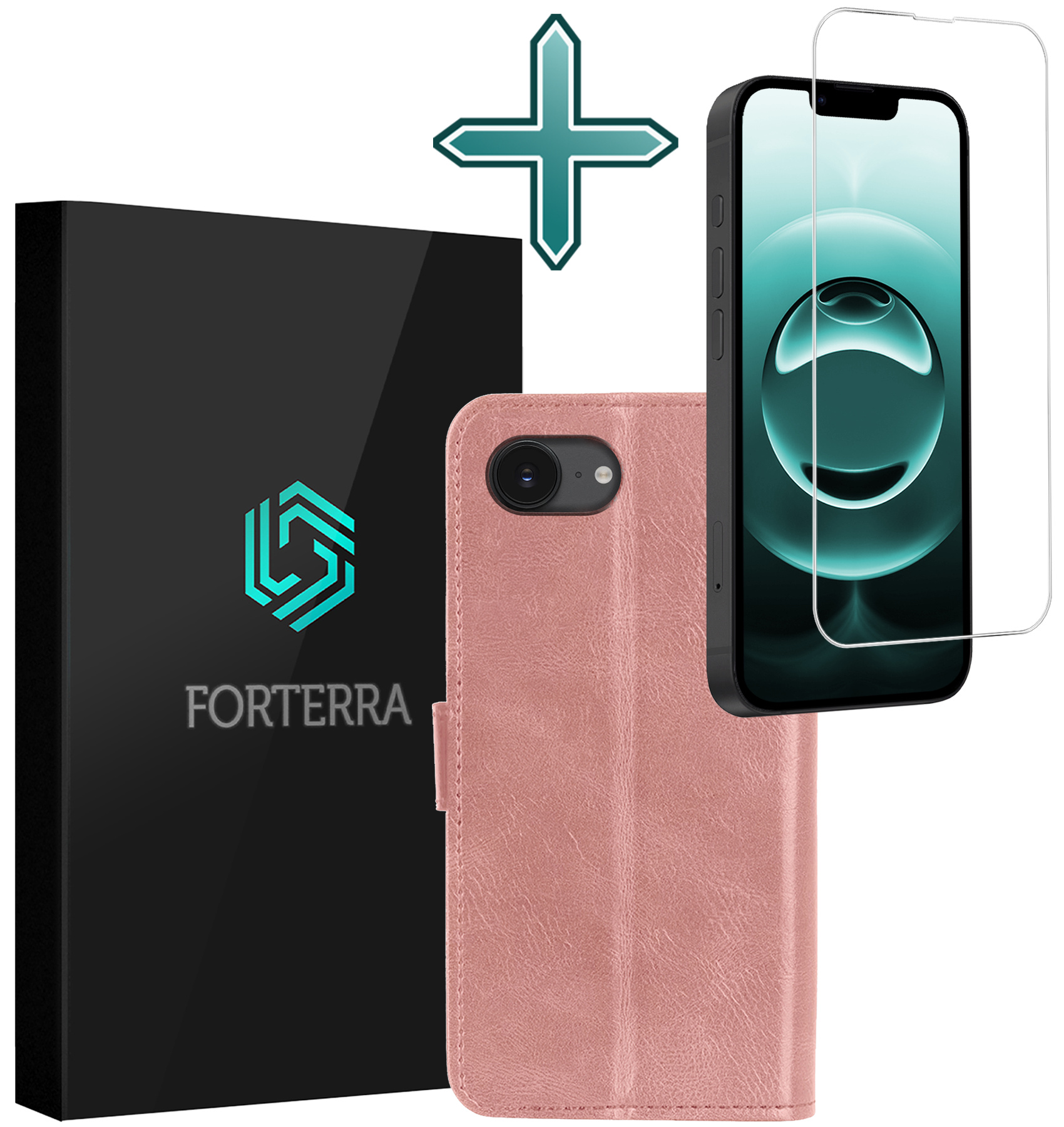 Forterra Forterra iPhone 16E Hoesje Bookcase Met Screenprotector - Rose Goud
