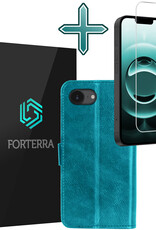 Forterra Forterra iPhone 16E Hoesje Bookcase Met Screenprotector - Turquoise