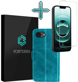 Forterra Forterra iPhone 16E Hoesje Bookcase Met Screenprotector - Turquoise