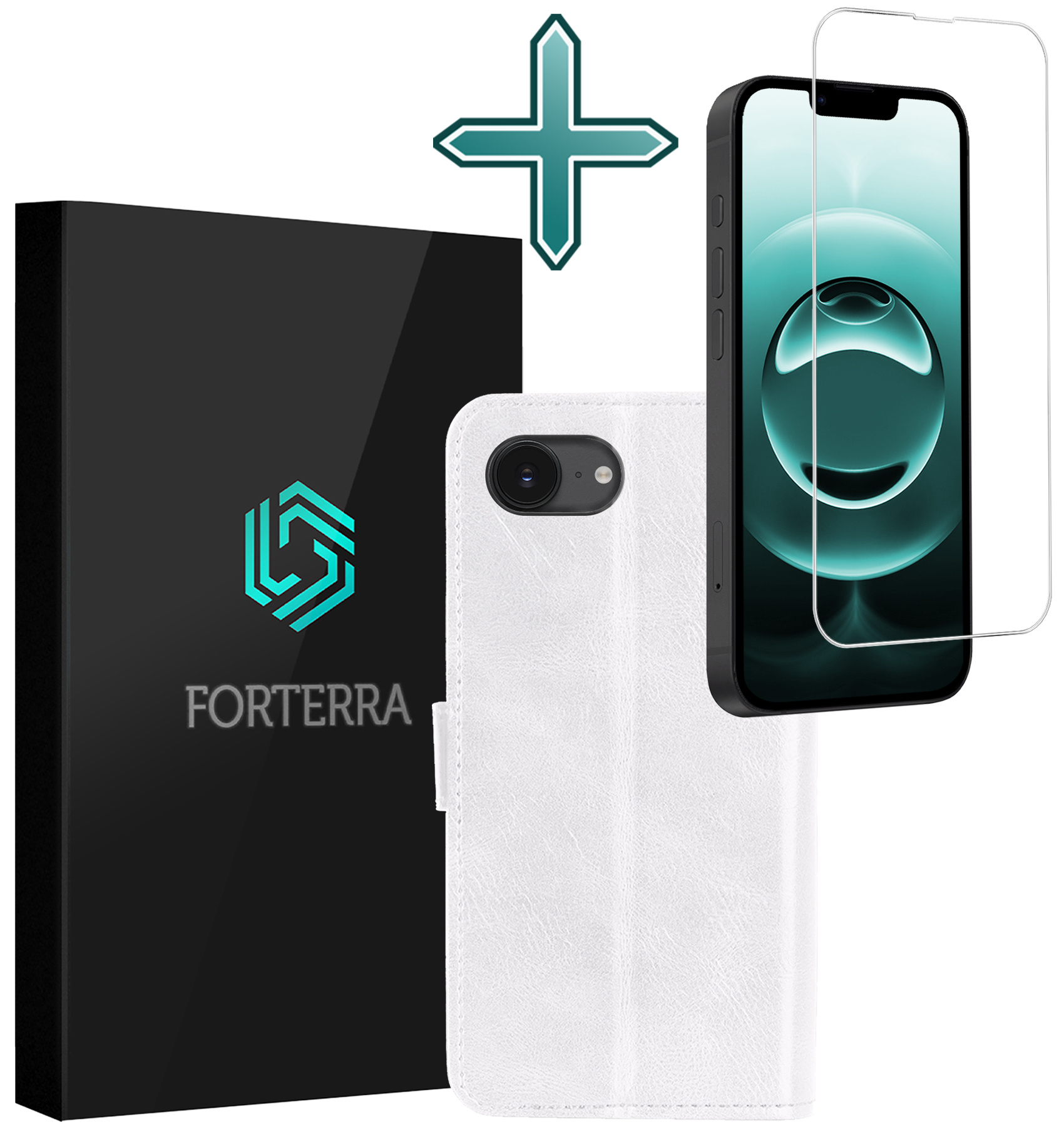 Forterra Forterra iPhone 16E Hoesje Bookcase Met Screenprotector - Wit