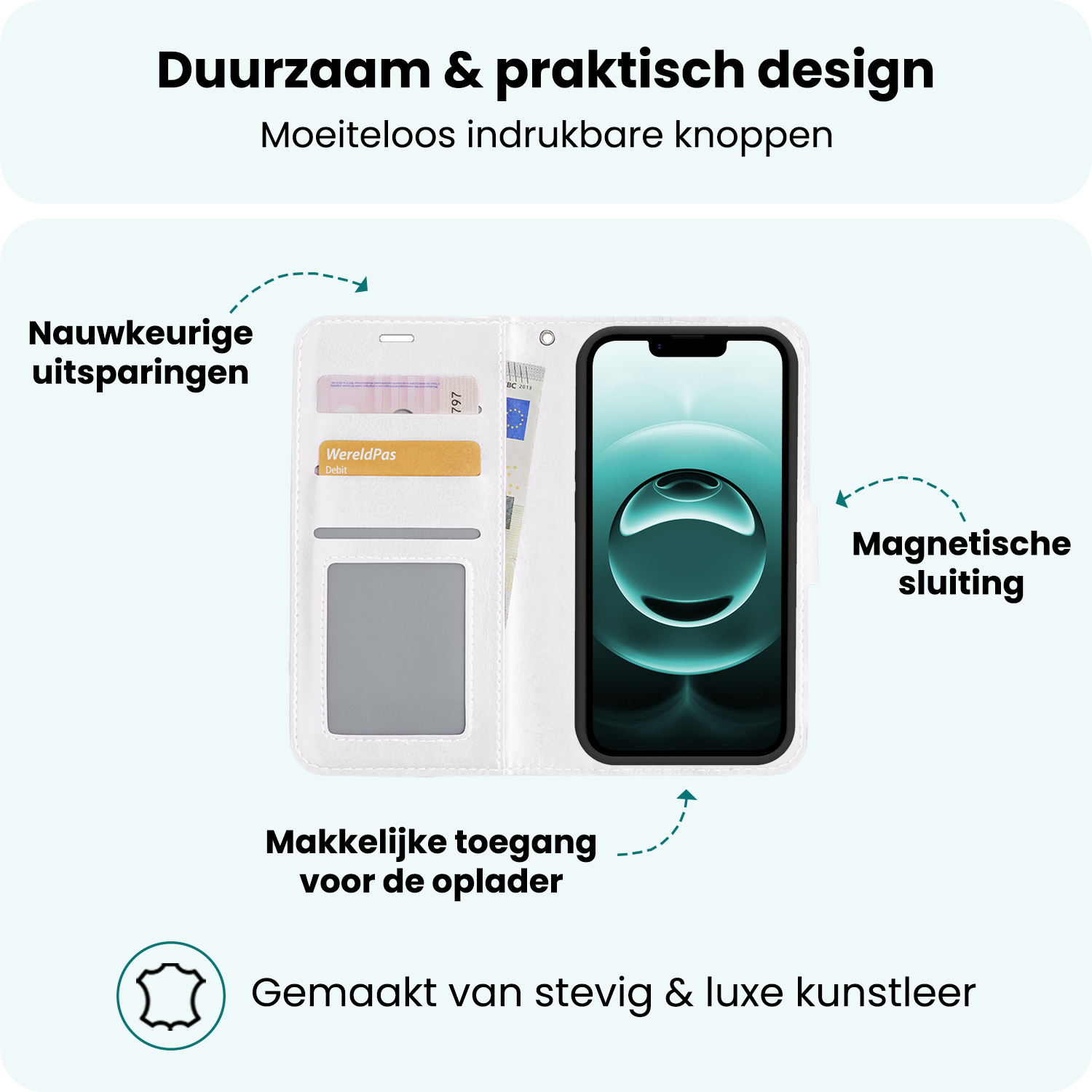 Forterra Forterra iPhone 16E Hoesje Bookcase Met Screenprotector - Wit