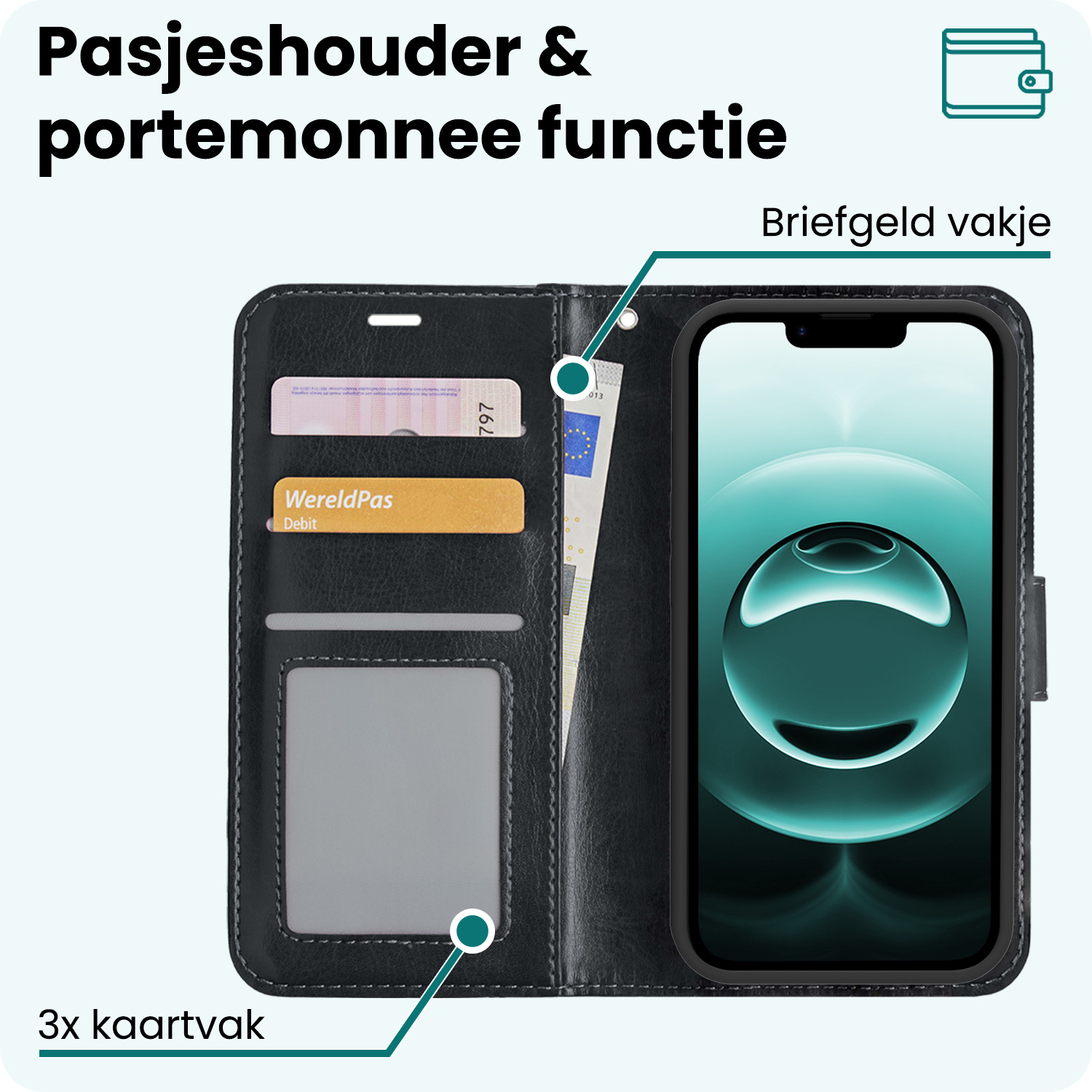 Forterra Forterra iPhone 16E Hoesje Bookcase Met Screenprotector - Zwart