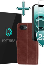 Forterra Forterra iPhone 16E Hoesje Bookcase Met 2x Screenprotector - Bruin