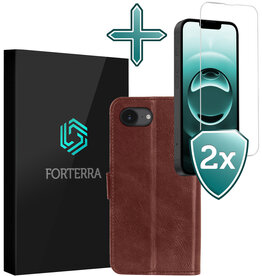 Forterra Forterra iPhone 16E Hoesje Bookcase Met 2x Screenprotector - Bruin