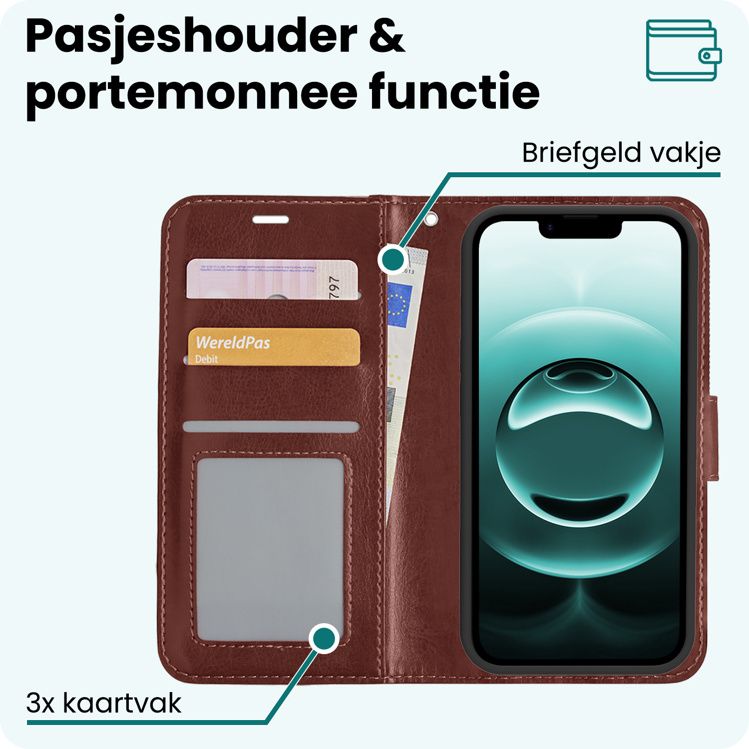 Forterra Forterra iPhone 16E Hoesje Bookcase Met 2x Screenprotector - Bruin