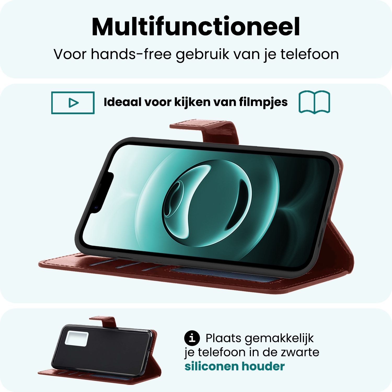 Forterra Forterra iPhone 16E Hoesje Bookcase Met 2x Screenprotector - Bruin