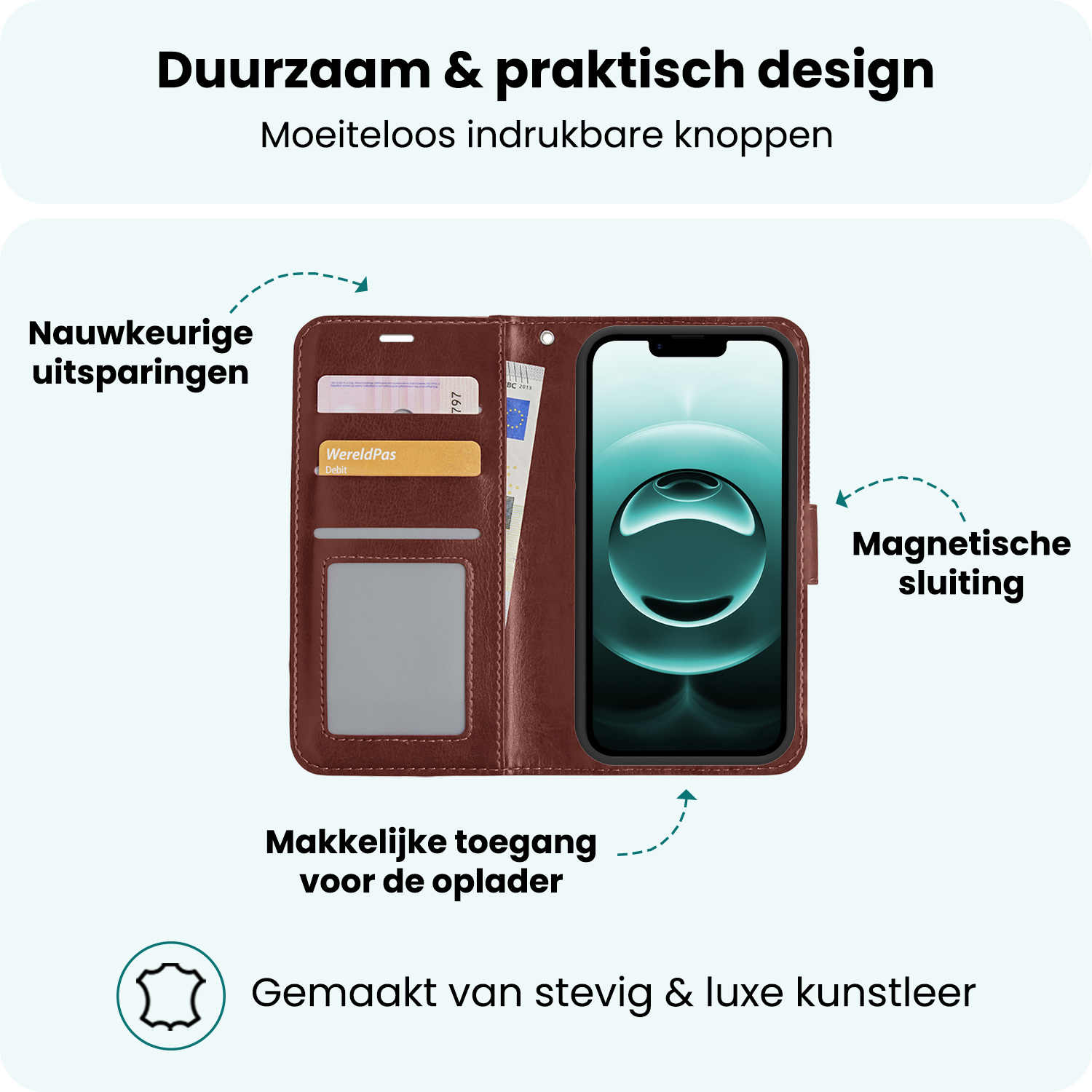 Forterra Forterra iPhone 16E Hoesje Bookcase Met 2x Screenprotector - Bruin