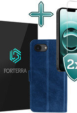Forterra Forterra iPhone 16E Hoesje Bookcase Met 2x Screenprotector - Donkerblauw