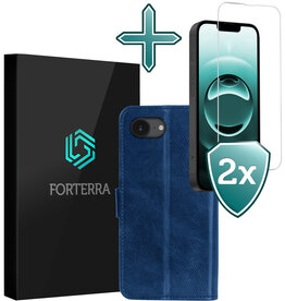 Forterra Forterra iPhone 16E Hoesje Bookcase Met 2x Screenprotector - Donkerblauw