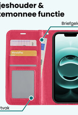 Forterra Forterra iPhone 16E Hoesje Bookcase Met 2x Screenprotector - Donkerroze