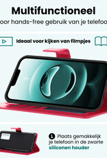 Forterra Forterra iPhone 16E Hoesje Bookcase Met 2x Screenprotector - Donkerroze