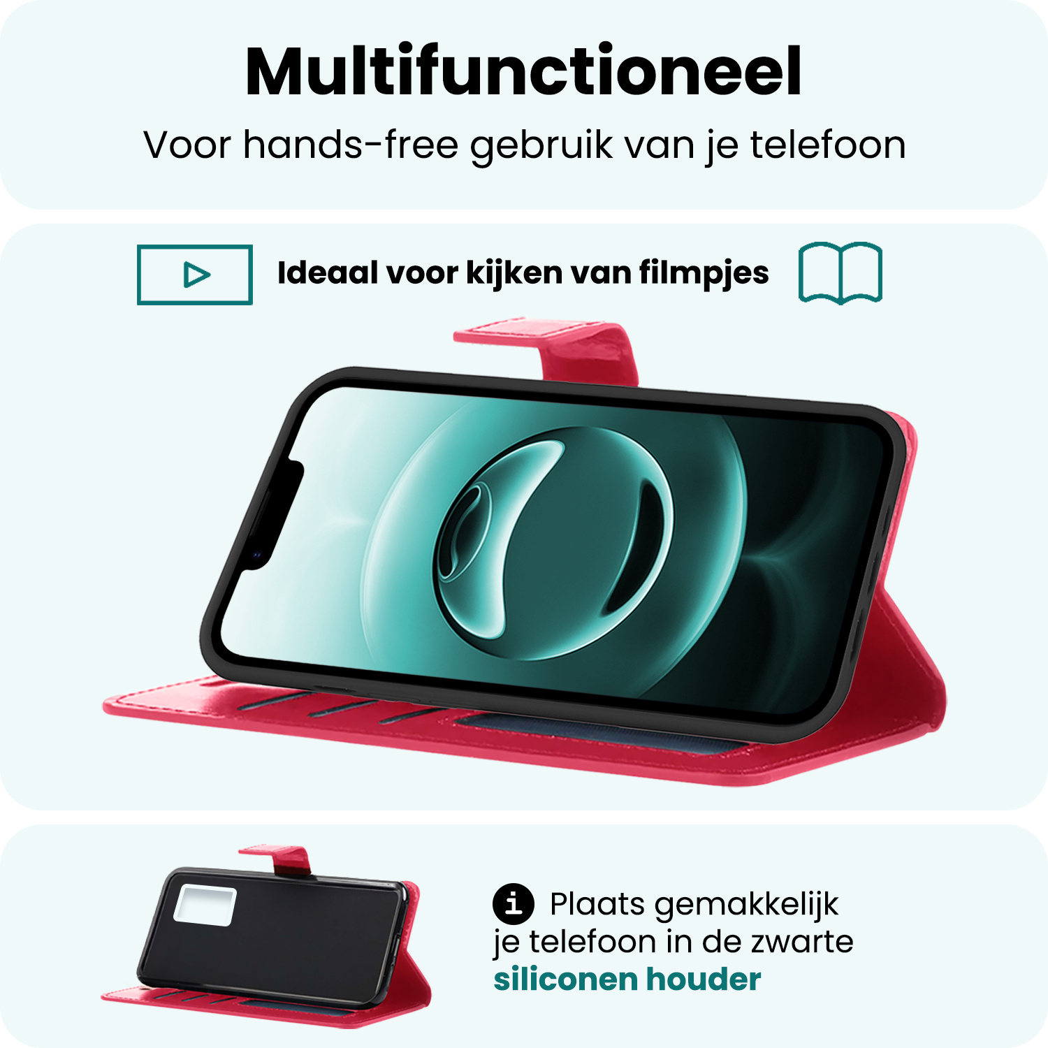 Forterra Forterra iPhone 16E Hoesje Bookcase Met 2x Screenprotector - Donkerroze