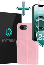 Forterra Forterra iPhone 16E Hoesje Bookcase Met 2x Screenprotector - Lichtroze