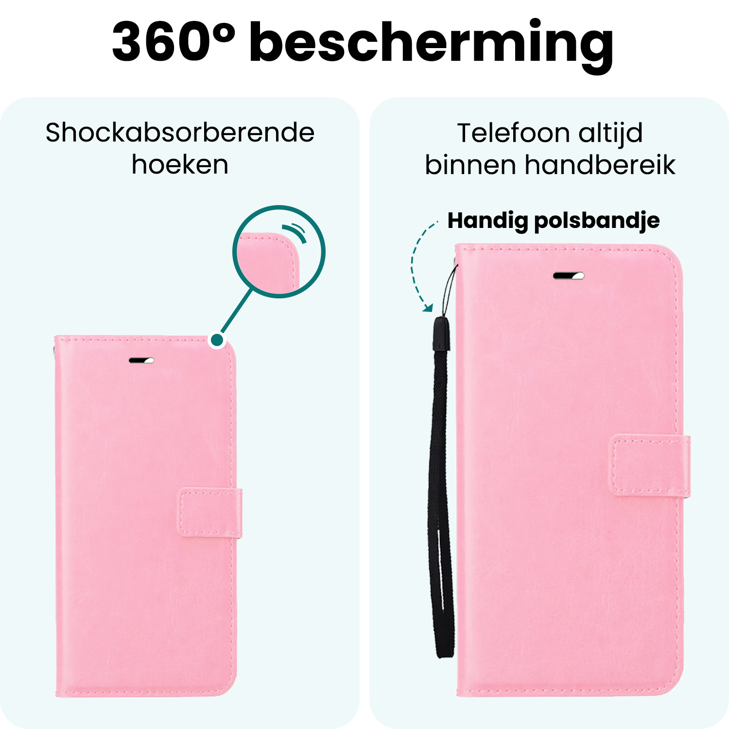 Forterra Forterra iPhone 16E Hoesje Bookcase Met 2x Screenprotector - Lichtroze