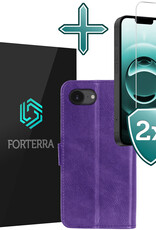 Forterra Forterra iPhone 16E Hoesje Bookcase Met 2x Screenprotector - Paars