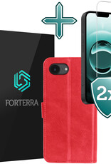 Forterra Forterra iPhone 16E Hoesje Bookcase Met 2x Screenprotector - Rood
