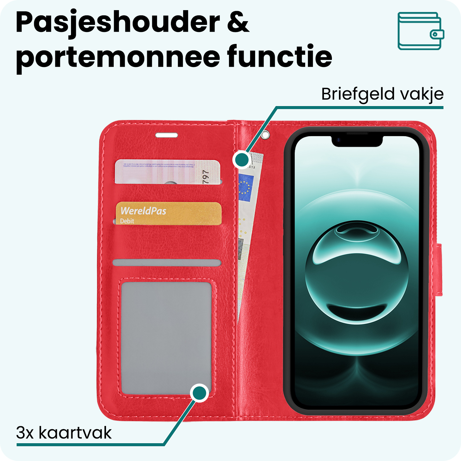 Forterra Forterra iPhone 16E Hoesje Bookcase Met 2x Screenprotector - Rood